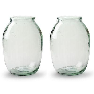 Set van 2x stuks bloemenvazen - Eco glas transparant - H21 x D15 cm