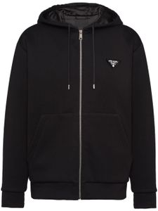 Prada hoodie zippé à plaque logo - Noir