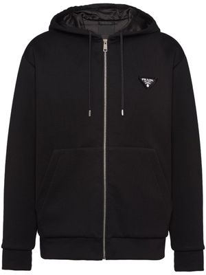 Prada hoodie zippé à plaque logo - Noir