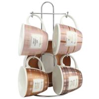 Set van koffiekopjes DKD Home Decor Wit Bruin Roze Metaal Porselein 210 ml