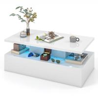 LED-salontafel Moderne 2-Laags Hoogglans Witte Salontafel met Verstelbare Lichtkleuren Snelheid en Helderheid Afstandsbediening