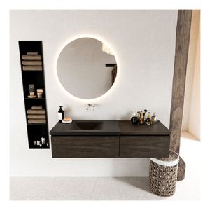 Mondiaz Bukla 140cm badmeubel met module 60 kleur dark brown met 2 lades en wastafel links zonder kraangat kleur urban