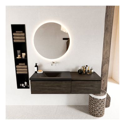 Mondiaz Bukla 140cm badmeubel met module 60 kleur dark brown met 2 lades en wastafel links zonder kraangat kleur urban