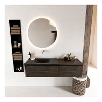 Mondiaz Bukla 140cm badmeubel met module 60 kleur dark brown met 2 lades en wastafel links zonder kraangat kleur urban