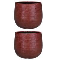 Mica Decorations Plantenpot - Set van 2x stuks - bordeaux rood - keramiek - 19x21 cm