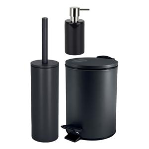 Badkamer accessoires set - WC-borstel/pedaalemmer/zeeppompje - metaal/keramiek - zwart