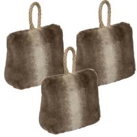 Atmosphera Deurstopper - Multipak van 3x stuks - nep bont - bruin - 17 cm - houdt deur tegen - gewic