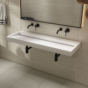 Saniclear Hoya wastafel zonder kraangat 120x45.5x11 cm solid surface wit mat