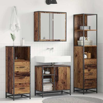Badkamermeubelset 3 pcs Oud hout 65 x 33 x 60 cm Bewerkt hout