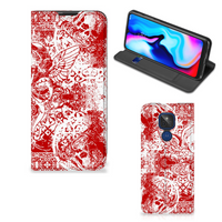 Mobiel BookCase Motorola Moto G9 Play Angel Skull Rood - thumbnail