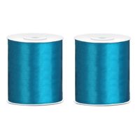 2x Hobby/decoratie turquoise blauw satijnen sierlinten 10 cm/100 mm x 25 meter