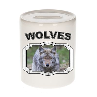 Dieren wolf spaarpot - wolves/ wolven spaarpotten kinderen 9 cm