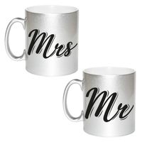 Zilveren Mr en Mrs cadeau mok / beker voor koppels 330 ml - thumbnail