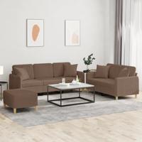 3-delige Loungeset met kussens stof bruin