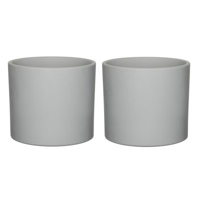 2x stuks bloempotten mat lichtgrijs keramiek voor kamerplant H17.5 x D19.5 cm