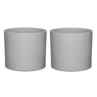 2x stuks bloempotten mat lichtgrijs keramiek voor kamerplant H17.5 x D19.5 cm