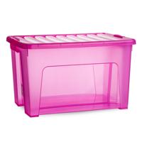 Opslagbox met deksel - transparant roze - 47 liter - 54 x 38 x 32 cm - kunststof