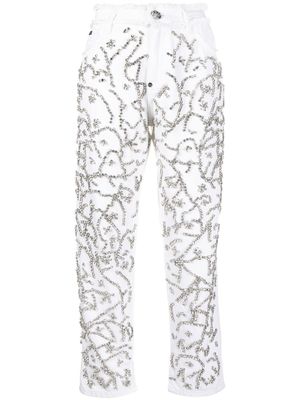 Philipp Plein jean à ornements en cristal - Blanc
