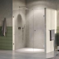 BRAUER Void Carving Nisdeur - 2-delig - 170x200cm - 70cm draaideur aan muur - glascoating - omkeerbaar - helder glas - Geborsteld RVS PVD GS-VOCN2H70100200NG