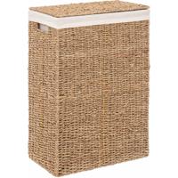 Wasmand - riet - met deksel - rechthoekig - 38 x 23 x 55 cm - 40 liter