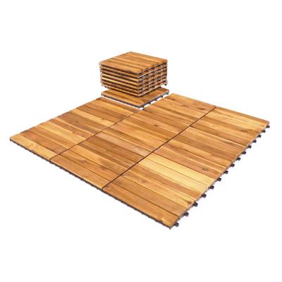 27 Stuks Houten Tegels Balkonvloeren WPC-Terrasplanken Acaciahout 30 x 30 x 2,4 cm Gereedschapsvrije Montage (Gestreept Patroon)