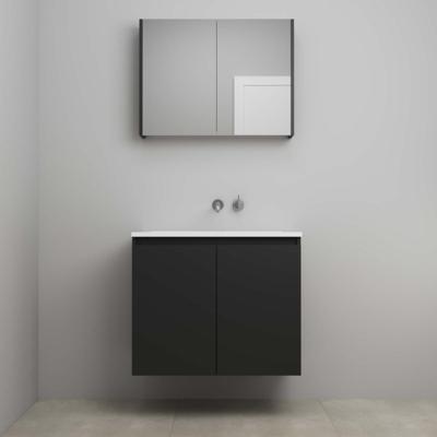 On-Line Badkamermeubelset - 80 cm - Voorgemonteerd - Greeploos 2 Deuren - Acryl Wastafel - zonder Kraangat - Spiegelkast - Mat Zwart