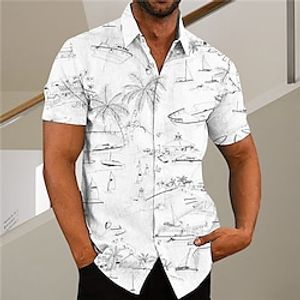 Voor heren Overhemd Grafisch overhemd Aloha-shirt Kokosnootboom graffiti Strijkijzer Groen Paars Blozend Roze Geel Lichtgroen Print Buiten Straat Korte mouw Button-omlaag Afdrukken Kleding Modieus Lightinthebox