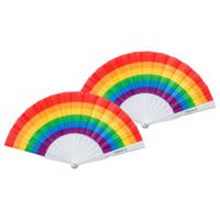 Spaanse handwaaier - 10x - regenboog - gerecycled kunststof/polyester - 42 x 23 cm