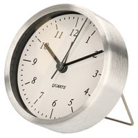 Wekker/alarmklok analoog - zilver/wit - aluminium/glas - 9 x 2,5 cm - staand model - thumbnail