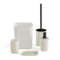 Set di 5 accessori da bagno - TODAY - UTILITY - Dispenser di sapone, porta spazzolino, porta sapone, scopino per WC, cestino - Bianco