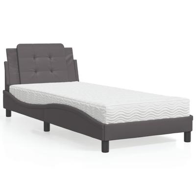 Bed met matras kunstleer grijs 90x190 cm