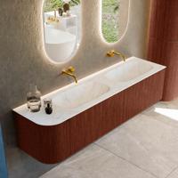 Badmeubel Mondiaz Kurve-Dlux | 175 cm cm | Meubelkleur Ruby | Wastafelkleur Opalo | Solid surface | Dubbel / Rechts spoelbak | Zonder kraangat(en)