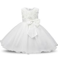 Witte meisjes mouwloos Rose Flower patroon Bow-knoop Lace Dress Toon jurk Kid grootte: 90cm