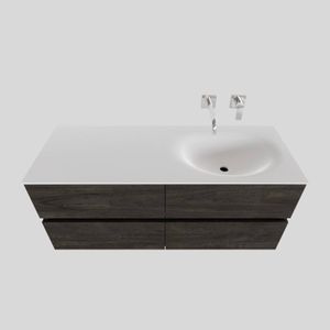 Badkamermeubel Solid Surface BWS Stockholm 120x46 cm Rechts Wood Dark Brown 4 Laden (0 kraangaten)