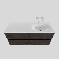 Badkamermeubel Solid Surface BWS Stockholm 120x46 cm Rechts Wood Dark Brown 4 Laden (0 kraangaten) - thumbnail