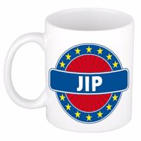 Jip voornaam koffiemok - beker - wit/blauw - 300 ml - Cadeau - Heren - Collega - Vaderdag