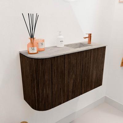 Toiletmeubel Mondiaz Joya Dlux | 71.6 cm | Meubelkleur Walnut | Faye wastafel Glace Wasbak Rechts | 1 kraangat
