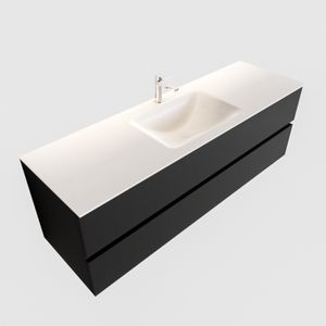 Badkamermeubel Solid Surface BWS Oslo 150x45 cm Mat Zwart Urban Midden (1 kraangat)