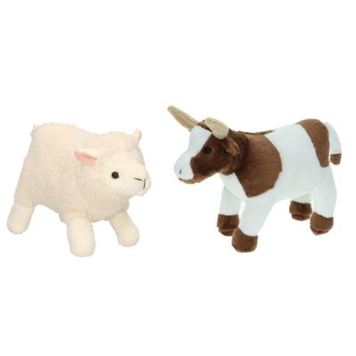 Pluche knuffel boerderijdieren set - Koe en Schaap / lammetje - van 22 cm - Zachte kinder knuffels