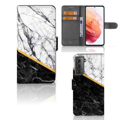 Samsung Galaxy S21 | Bookcase | Marmer Wit Zwart - Origineel Cadeau Man