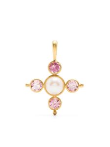 Cathy Waterman pendentif en or 22ct serti de perles d'Akoya et de tourmalines - Rose