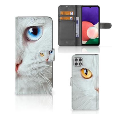 Samsung Galaxy A22 5G | Telefoonhoesje | Met pasjeshouder | Witte Kat
