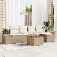 6-delige tuinset met kussens in beige poly rattan en acacia