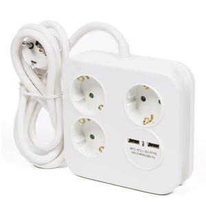 Benson Stekkerdoos 3-voudig met USB - geaard - wit - snoer van 150 cm - verlengsnoer