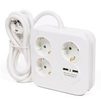 Benson Stekkerdoos 3-voudig met USB - geaard - wit - snoer van 150 cm - verlengsnoer