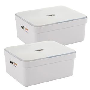 Sunware opbergbox met deksel - 2x - Sigma Home - kunststof - 24 liter - wit - opberg dozen