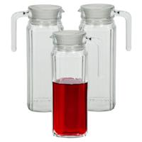 Luminarc Waterkan met deksel - 3x - 1,1 Liter - glas - schenkkan - waterkaraf - Limonadekan