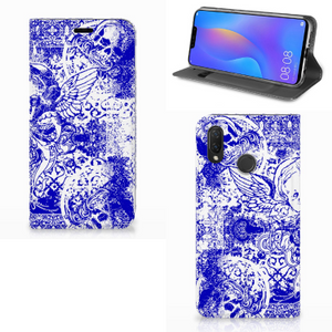 Mobiel BookCase Huawei P Smart Plus Angel Skull Blauw