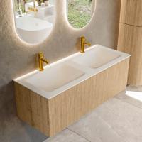 Badmeubel Mondiaz Kurve | 120 cm | Meubelkleur Oak | Wastafelkleur Talc | Dubbele spoelbak | 2 kraangaten