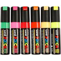 Uni-Posca Posca marker, afm pc-8k, lijndikte 8 mm, breed, semi-dekkend, diverse kleuren, 6 stuk/ 1 doos